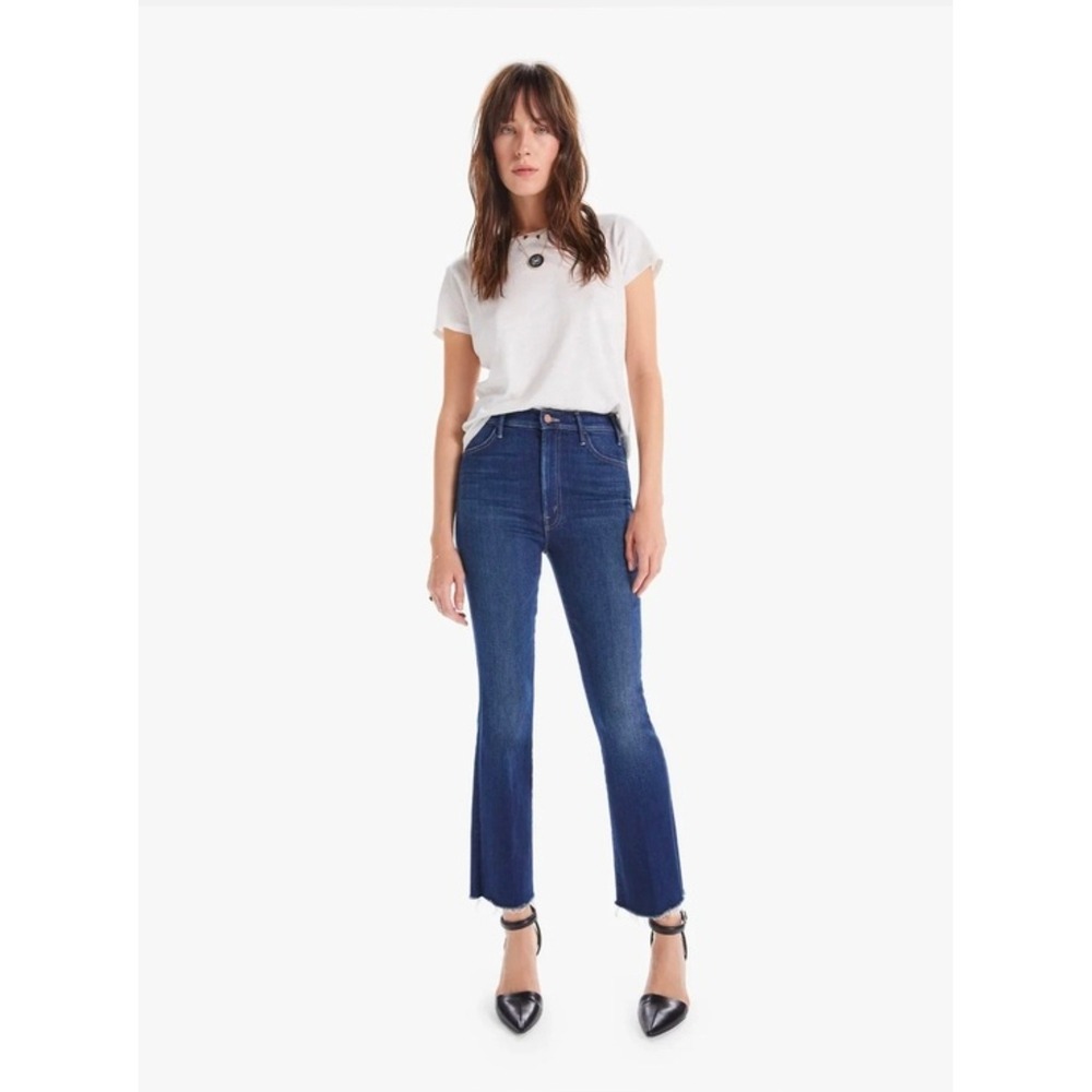 Mother The Hustler Ankle Fray Jeans Home Movies Wash Blue Flare 1117-686 Size 28